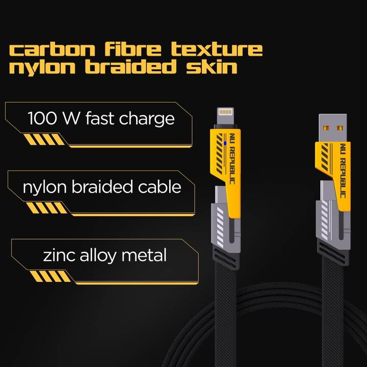 GadgetNest 4-in-1 Fast Charging Cable β Type-C, Lightning, MicroUSB & USB
