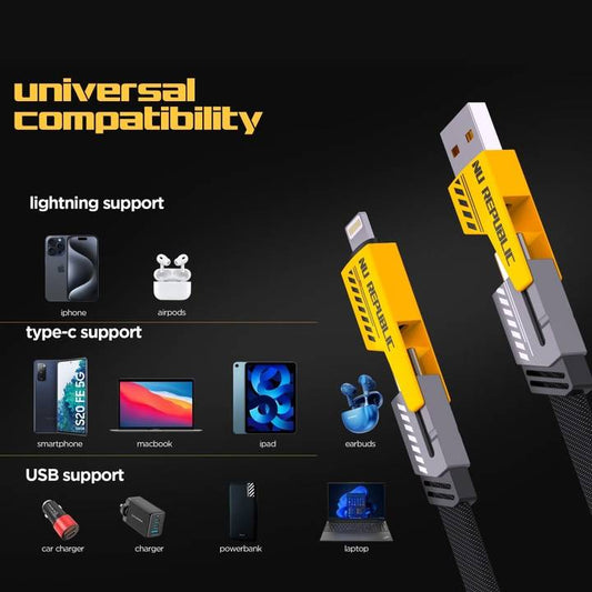 GadgetNest 4-in-1 Fast Charging Cable – Type-C, Lightning, MicroUSB & USB