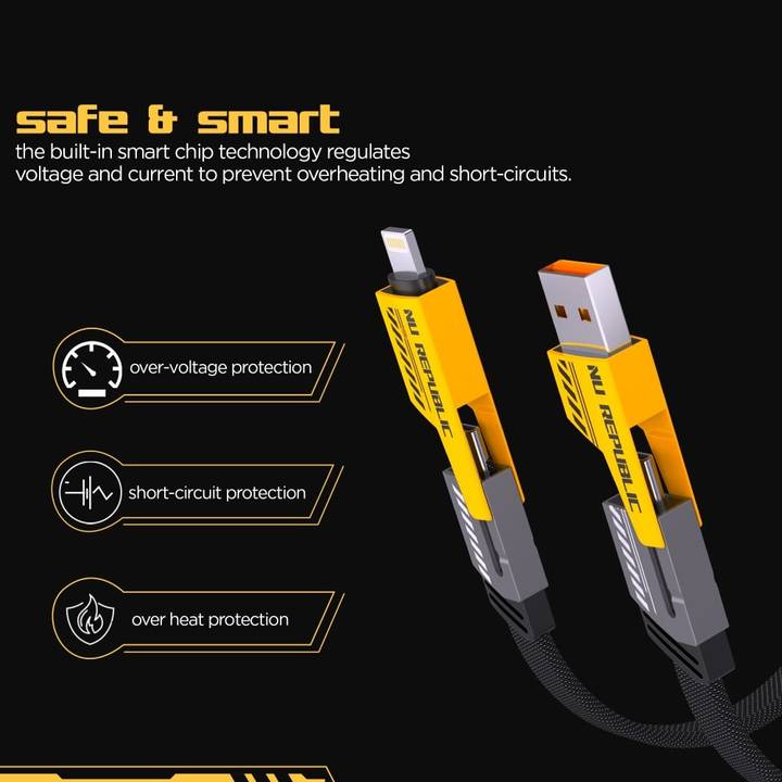 GadgetNest 4-in-1 Fast Charging Cable β Type-C, Lightning, MicroUSB & USB