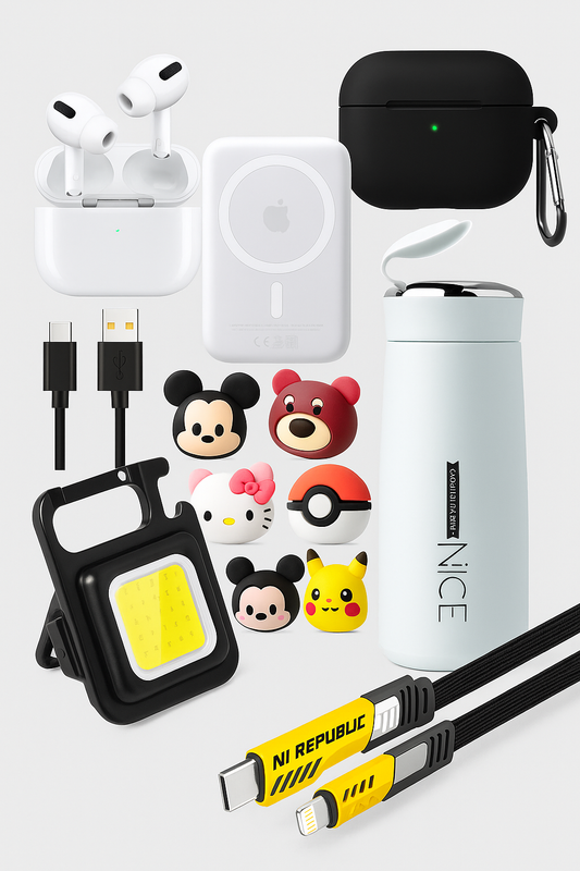 GadgetNest 7-in-1 Premium Tech Combo – AirPods Pro 2, Power Bank, Glass Bottle & More